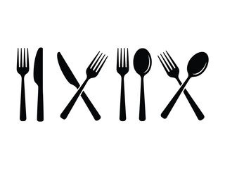 Black Fork Knife Spoon Cutlery Set Simple Icon vector