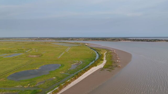 Marshes over Randonnee entre Histoire et Nature, Fouras, Fouras-les-Bains, Charente-Maritime, Nouvelle-Aquitaine, France, Europe