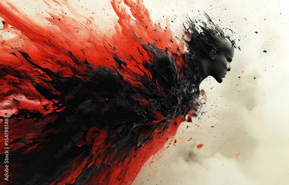 Aufkleber ethereal figure. fiery silhouette. abstract background. shadowy profile. dynamic motion. exploding p