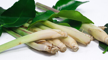 Lemongrass and Fresh Leaves: Capturing the natural freshness and culinary potential of aromatic lemongrass and vibrant green leaves.