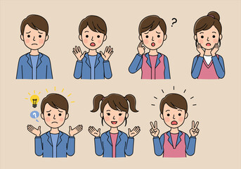 Various Child Emotions Set – Confused, Happy, Surprised face, Emotional gestures, Kids character vector, Expression collection illustration – Vectors illustrations.