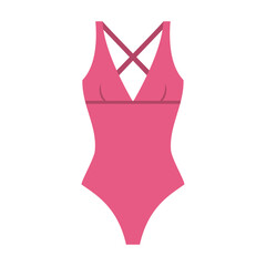 Pink one piece monokini swimsuit. Stylish trikini for swimming and sunbathing on sea and ocean beaches with classic fashionable design