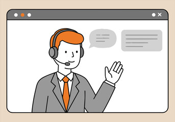 Online Support Representative – Webinar, Assistance, Customer service, Headset chat, Virtual agent vector, Remote communication illustration – Vectors illustrations.