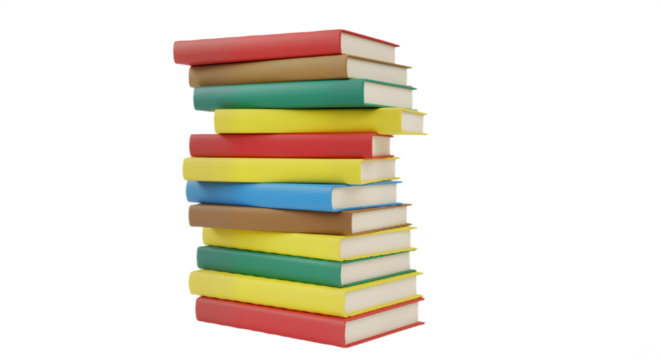 Colorful Book Stack Against White Background, Symbolizing Knowledge and Learning