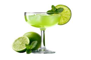 Refreshing lime cocktail in a glass with fresh mint leaves