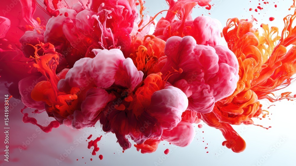 Poster vibrant dynamic abstract composition with swirling multicolored ink splashes in fluid energetic moti