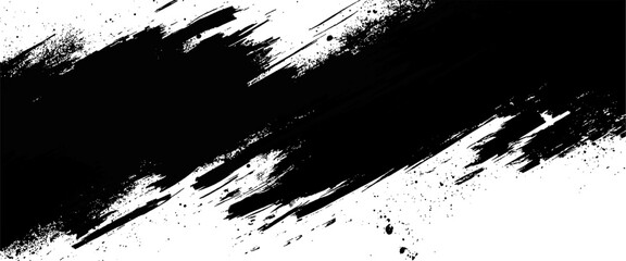 Vector abstract black brush art grunge texture paint strokes on white background 