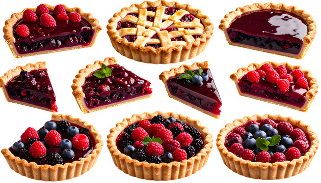 Classic Mixed Berry Pies Collection Realistic on Transparent Background PNG