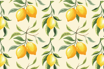 Vibrant Lemon Tree Branches Seamless Pattern Watercolor Citrus Illustration