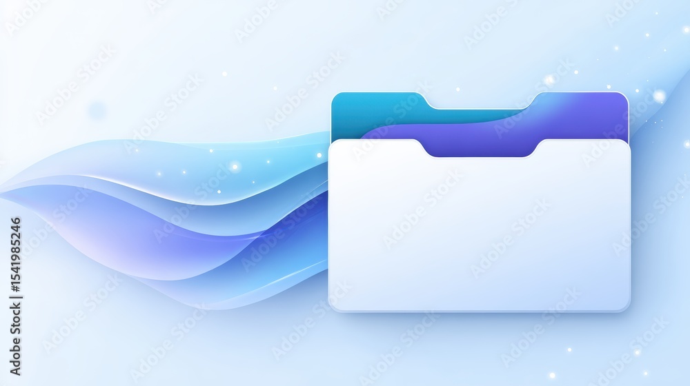 Poster a sleek digital illustration of a blue and purple folder with flowing wave-like elements representin