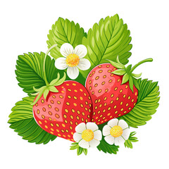Botanical Strawberry Artwork – Ripe Fruit, Leaves & Blossoms Illustration