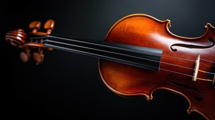 Fototapeta premium A close-up image of a beautifully crafted violin showcases its fine details and craftsmanship, emphasizing the artistry and passion behind music-making and performance.