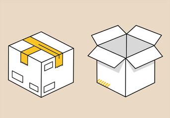 Delivery Box Icons – Packaging, Shipping, Open box, Parcel illustration, Logistic vector, Cardboard container design – Vectors illustrations.