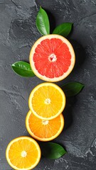 Bunch of fresh oranges displayed on a black background creating a stunning visual with bright colors and texture