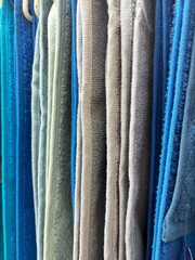 stack of blue clothes 