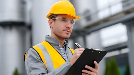Industrial engineer inspecting the structural integrity of a factory building