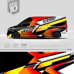 Cargo van decal design vector. Graphic abstract stripe racing background kit designs for wrap vehicle, race car, branding car.