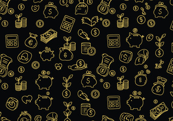 Finance Icon Pattern – Money, Banking, Investment tools, Financial symbols, Economy icons vector, Wealth background illustration – Vectors illustrations.
