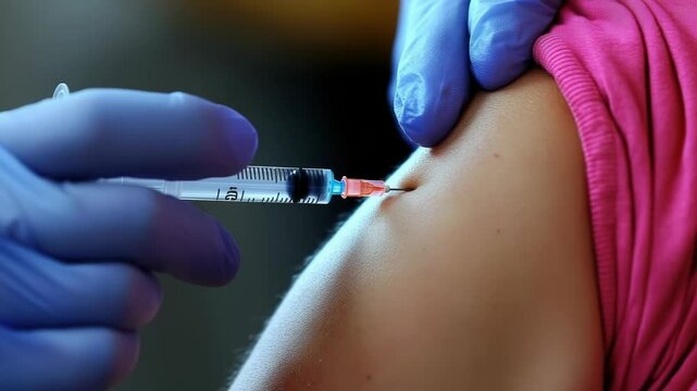 Doctor, pediatrician injecting vaccine into arm. Concept of preventive health care and vaccination.Vaccination against coronavirus,HMPV virus, Monkeypox virus, Omicron, Delta virus