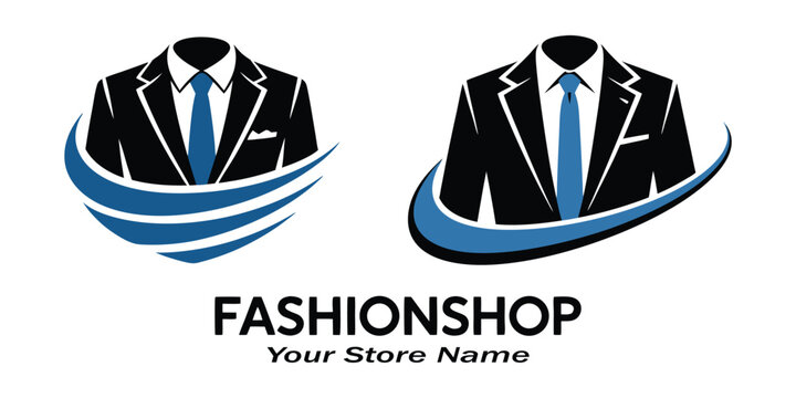 Men's Clothing and Formal Wear Logo, Suit and Tie Icon, On White Background - Powered by Adobe