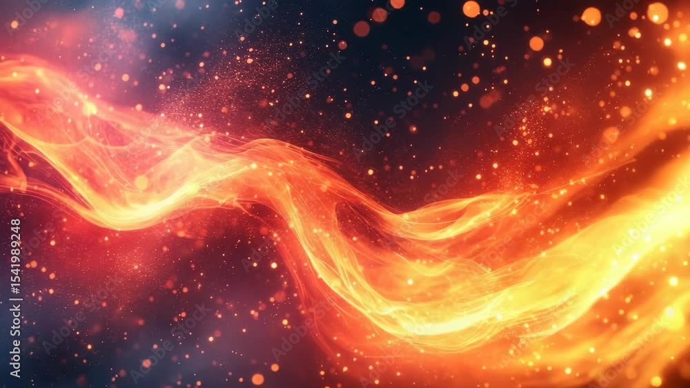 Poster dynamic fiery cosmic wave visualization with sparks and glowing particles