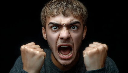A young man expressing intense anger, showcasing raw emotion and frustration through facial expressions and gestures.