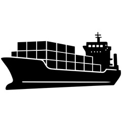 Cargo ship container vessel freight transport logistics export import silhouette ocean transportation icon