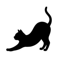 Black cat stretching silhouette vector illustration pet animal feline domestic kitty graphic design art