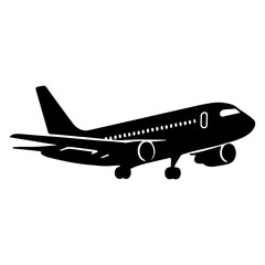 Airplane illustration black and white vector graphic commercial aviation travel transport design silhouette jetliner