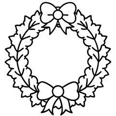 Christmas Wreath line art icon vector