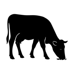 Black and white cow silhouette vector illustration grazing animal farm livestock dairy cattle graphic design 100