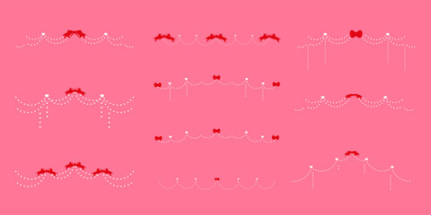 Obraz premium Elegant minimalist hand-drawn pink bow divider. Flirty vintage style. Line art element for invitations, cards, banners, feminine branding with a soft coquette aesthetic
