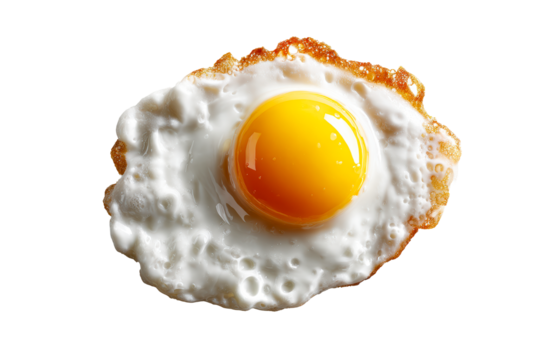 Brightly cooked egg on a transparent background ready for plating
