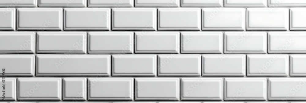 Aufkleber a clean, glossy white subway tile wall with a rectangular, brick-like pattern and subtle three-dimen