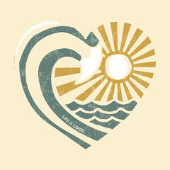 Life Is Good Beach Wave and Sun Nature Illustration.
Stylized beach wave and sun artwork with Life Is Good slogan. Ideal for nature lovers, ocean-themed clothing, and summer collections.