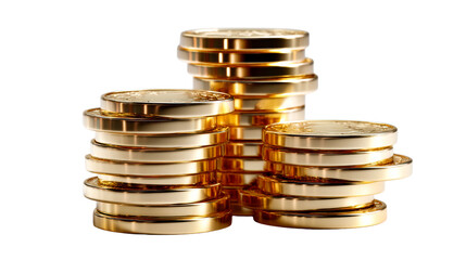 Gold coins stacked in multiple layers on transparent background