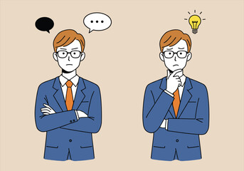 Businessman Thought Process – Thinking, Idea, Problem solving, Decision making, Office worker vector, Creative solution illustration – Vectors illustrations.