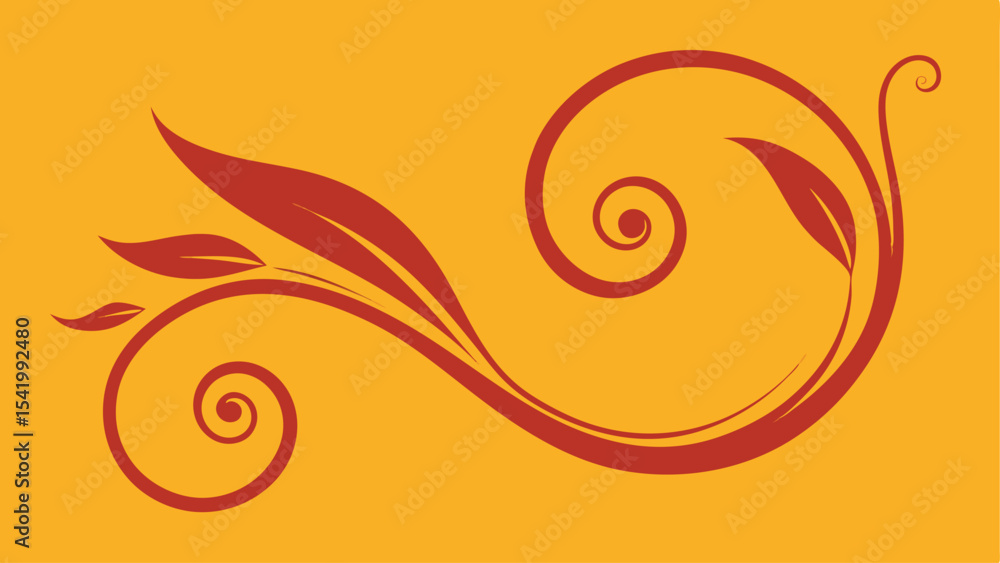 Poster elegant swirl and leaf decorative design element with red color on transparent background