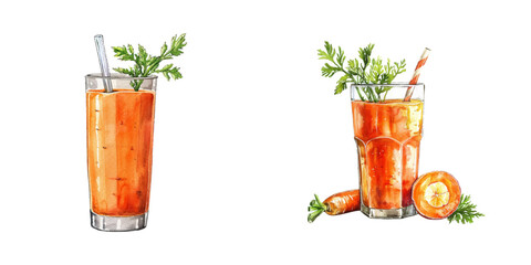 carrot juice watercolor vector illustration