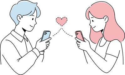 Online Love Connection – Romance, Messaging, Digital relationship, Mobile chat, Couple vector illustration, Long-distance love – Vectors illustrations.