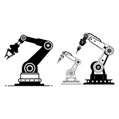 Robotic arm. Bicolor line icon on black or white background - Editable stroke