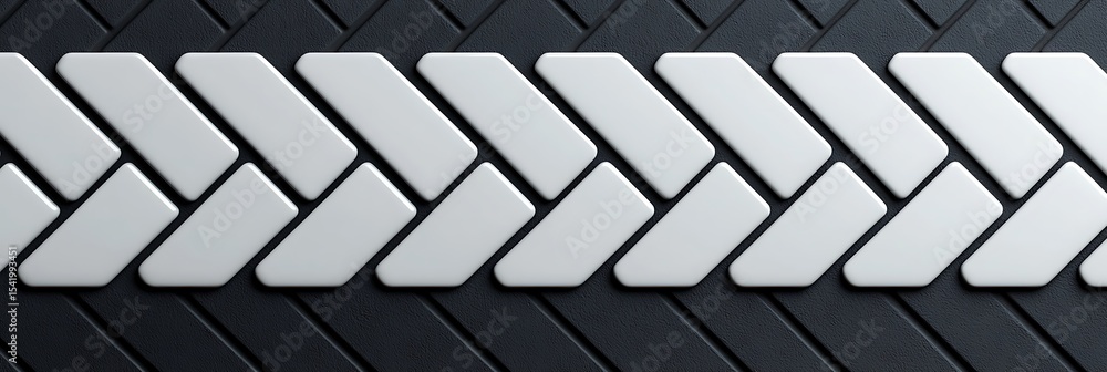 Aufkleber a close-up of a row of metallic, overlapping arrow-shaped tiles arranged on a textured dark surface.