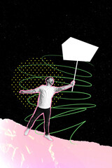 Sketch image trend artwork photo collage of silhouette surreal space young man stand hand hold...