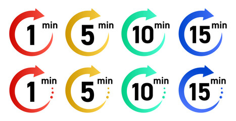 残り時間を表示するタイマー/ストップウォッチ/時計のアイコンイラストデザインセット(timer clock stopwatch 1min 2min 3min 4min 5min 6min 7min 8min 9min 10min 15min 20min 25min 30min 残り時間 シンプル アイコンイラスト ベクター 編集可能)