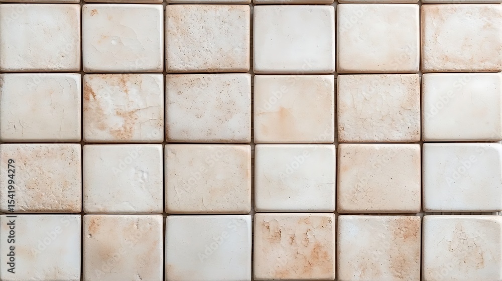 Aufkleber a close-up of beige and off-white ceramic tiles arranged in a grid pattern with slight texture and c