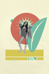 3d pop zine image photo art collage of happy girl guy dance disco occasion hand gesture dancehall...