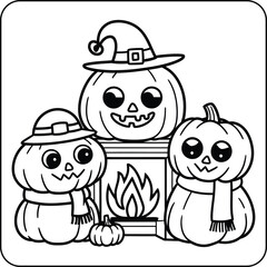Pumpkin Family by the Fireplace