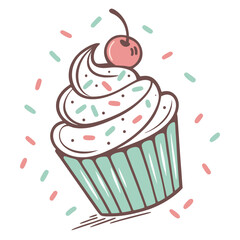 Colorful dessert logo with kawaii cupcake face vector