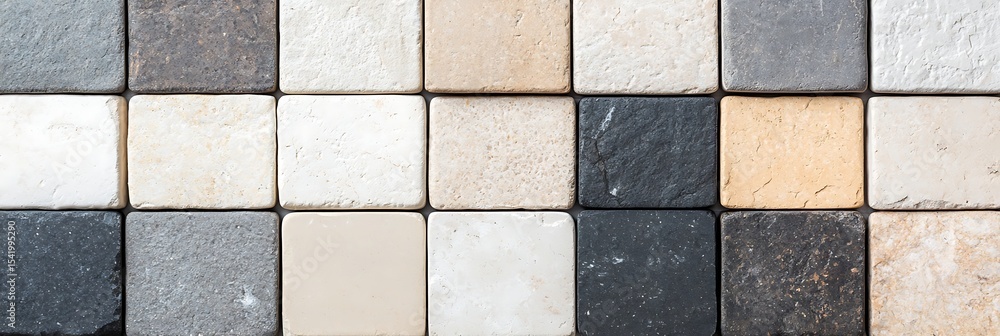 Aufkleber a close-up of multicolored textured square tiles arranged in a grid pattern, featuring shades of bla