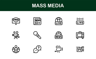 Minimalist Mass Media Icons. Professional Graphics for News Outlets, Media Campaigns, and Broadcasting Design Systems outline style